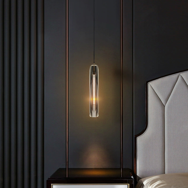 Modern Luxury Brass Crystal Cylinder 1-Light Pendant Light For Bedroom And Living Room