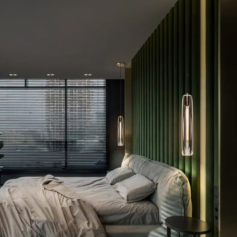Modern Luxury Brass Crystal Cylinder 1-Light Pendant Light For Bedroom And Living Room