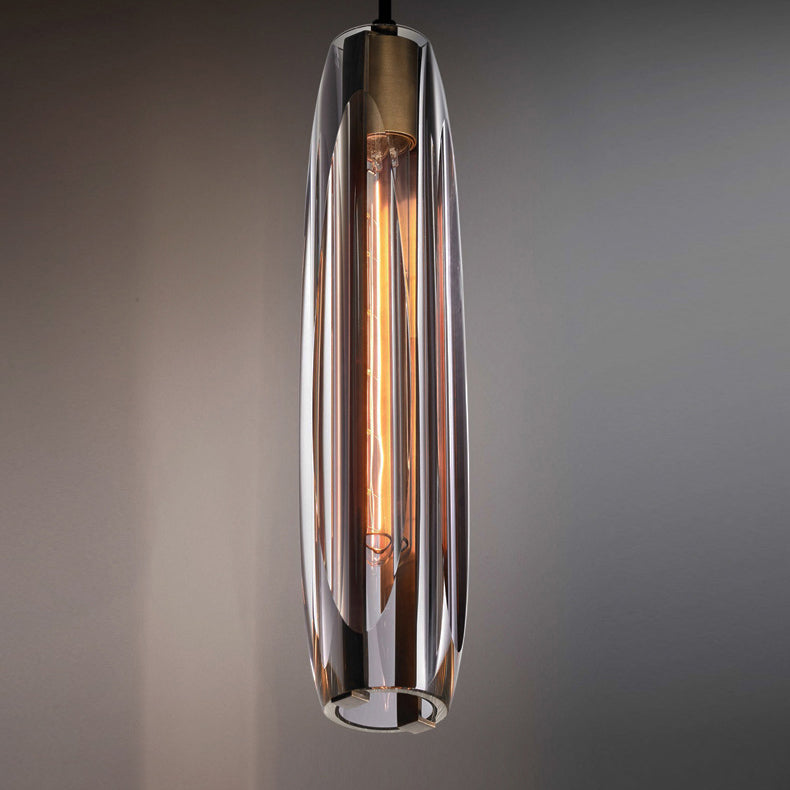 Modern Luxury Brass Crystal Cylinder 1-Light Pendant Light For Bedroom And Living Room