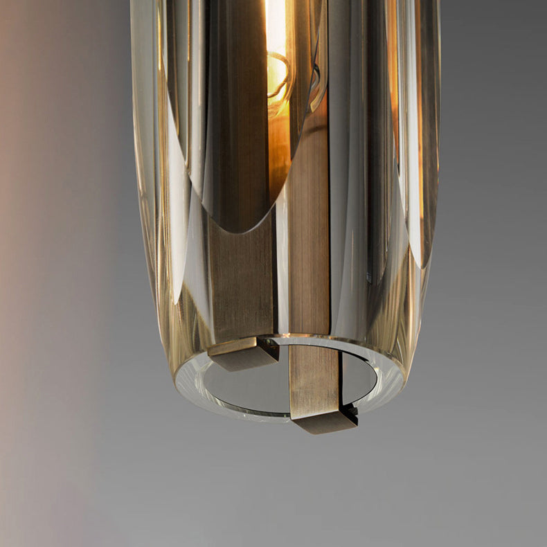 Modern Luxury Brass Crystal Cylinder 1-Light Pendant Light For Bedroom And Living Room