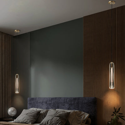 Modern Luxury Brass Crystal Cylinder 1-Light Pendant Light For Bedroom And Living Room