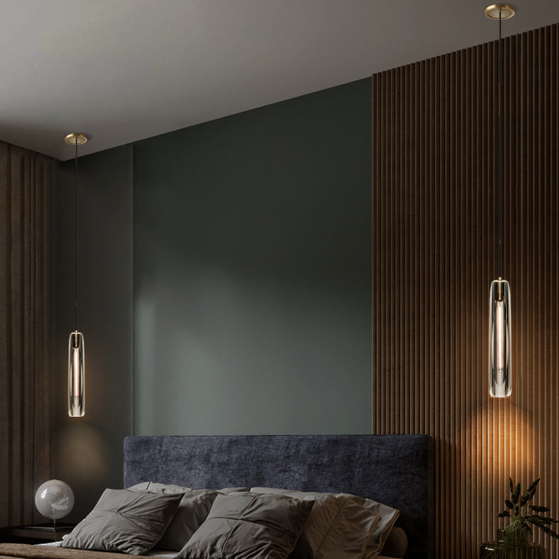 Modern Luxury Brass Crystal Cylinder 1-Light Pendant Light For Bedroom And Living Room