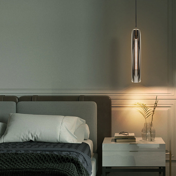 Modern Luxury Brass Crystal Cylinder 1-Light Pendant Light For Bedroom And Living Room