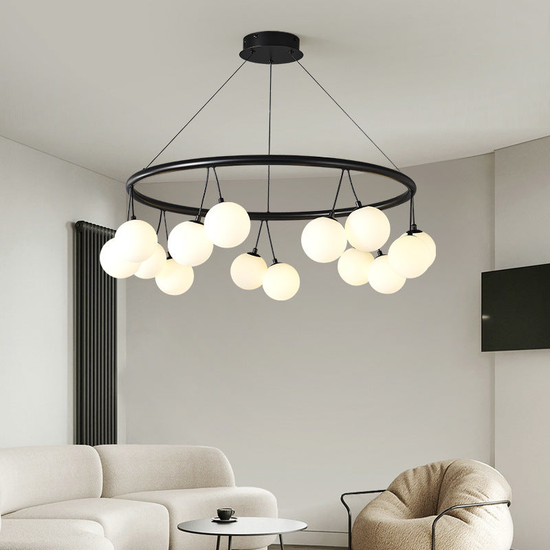Contemporary Nordic Iron Glass Ring Linear Globe 8/10/14-Light Chandelier For Dining Room Bedroom Living Room