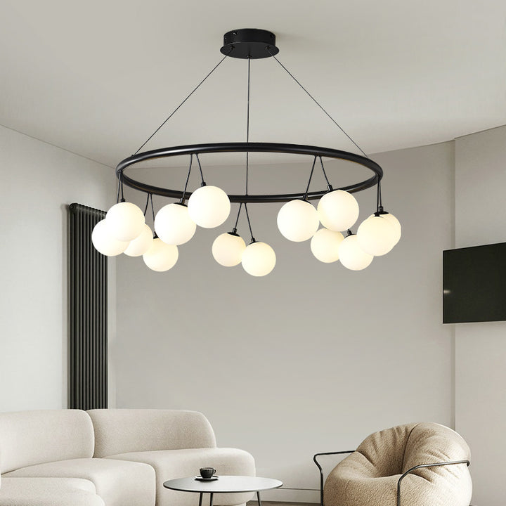 Contemporary Nordic Iron Glass Ring Linear Globe 8/10/14-Light Chandelier For Dining Room Bedroom Living Room