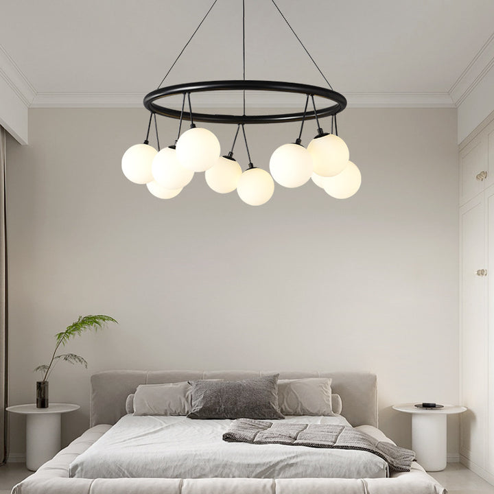 Contemporary Nordic Iron Glass Ring Linear Globe 8/10/14-Light Chandelier For Dining Room Bedroom Living Room