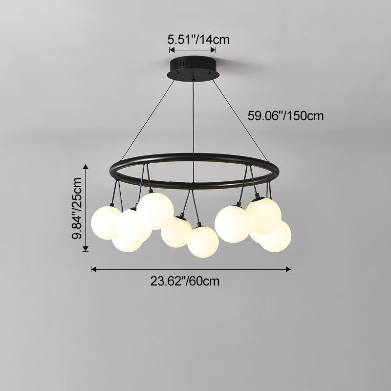 Contemporary Nordic Iron Glass Ring Linear Globe 8/10/14-Light Chandelier For Dining Room Bedroom Living Room