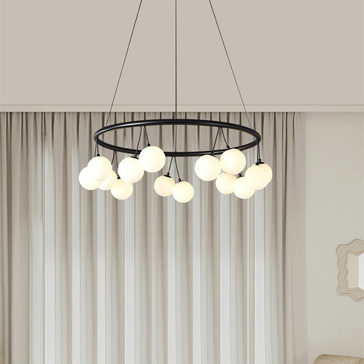 Contemporary Nordic Iron Glass Ring Linear Globe 8/10/14-Light Chandelier For Dining Room Bedroom Living Room