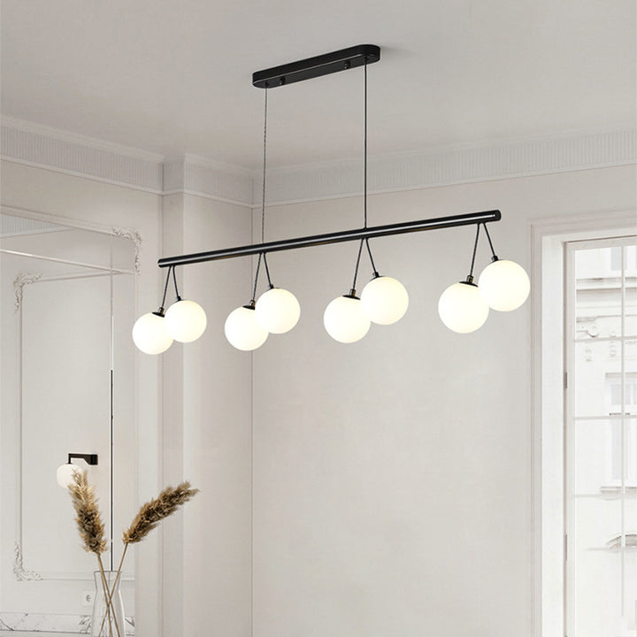 Zeitgenössischer nordischer Eisen-Glas-Ring Linearer Globus 8/10/14-Licht Kronleuchter für Esszimmer Schlafzimmer Wohnzimmer 