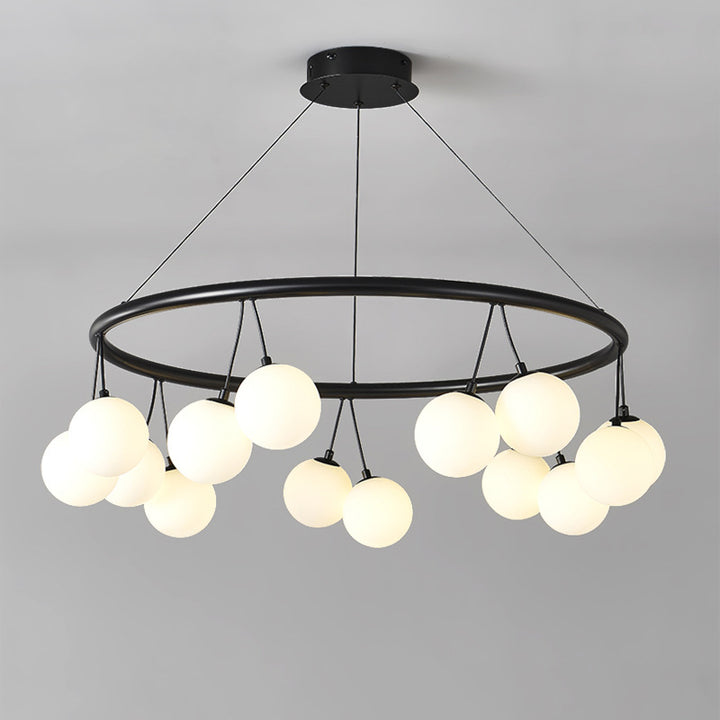 Contemporary Nordic Iron Glass Ring Linear Globe 8/10/14-Light Chandelier For Dining Room Bedroom Living Room