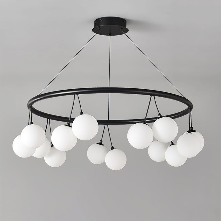 Contemporary Nordic Iron Glass Ring Linear Globe 8/10/14-Light Chandelier For Dining Room Bedroom Living Room