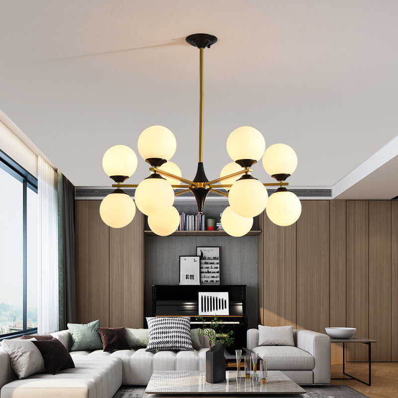 Contemporary Nordic Iron Glass Round 6/8/10/12-Light Chandelier For Bedroom Living Room