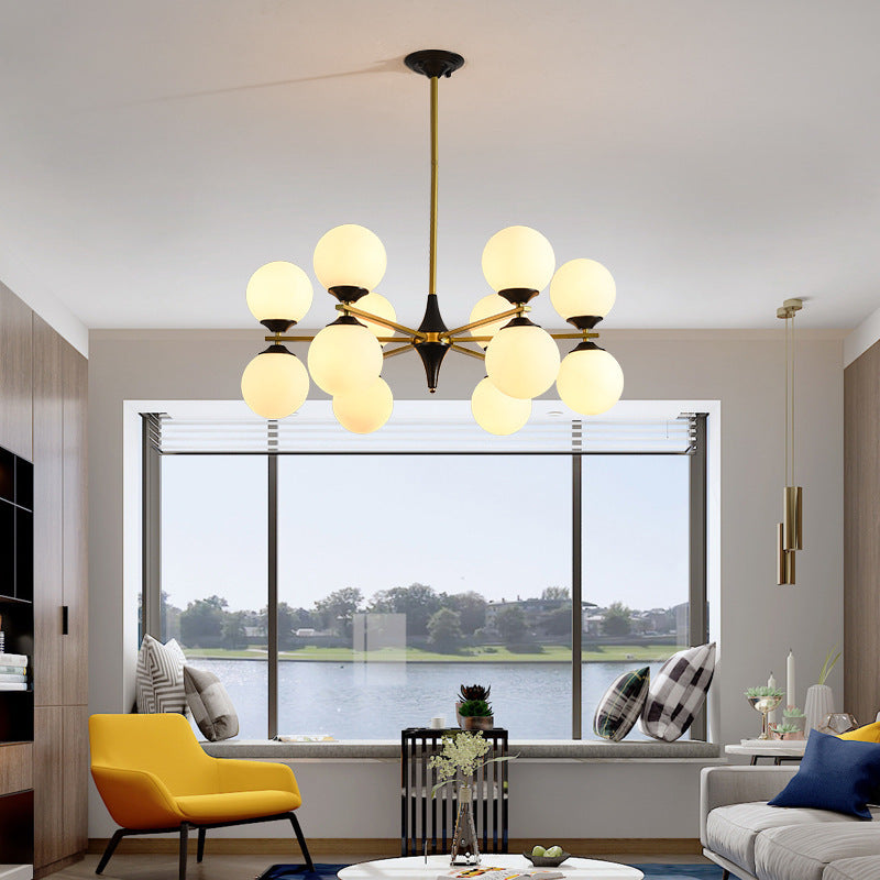 Contemporary Nordic Iron Glass Round 6/8/10/12-Light Chandelier For Bedroom Living Room
