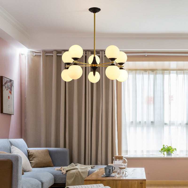 Zeitgenössischer nordischer Eisen-Glas-Rundleuchter mit 6/8/10/12 Lichtern für Schlafzimmer und Wohnzimmer 
