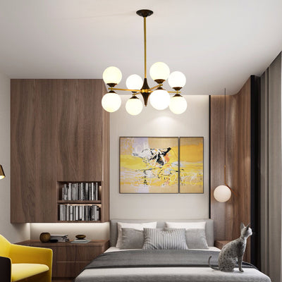 Contemporary Nordic Iron Glass Round 6/8/10/12-Light Chandelier For Bedroom Living Room