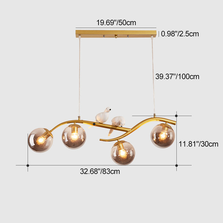 Contemporary Nordic Iron Acrylic Curved Linear Globe 4-Light Island Light Chandelier For Dining Room Bedroom Living Room