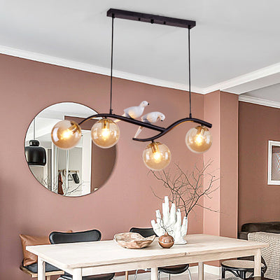 Contemporary Nordic Iron Acrylic Curved Linear Globe 4-Light Island Light Chandelier For Dining Room Bedroom Living Room