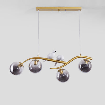 Contemporary Nordic Iron Acrylic Curved Linear Globe 4-Light Island Light Chandelier For Dining Room Bedroom Living Room