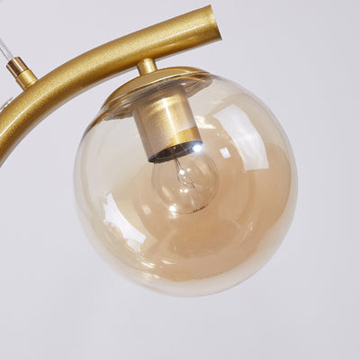 Contemporary Nordic Iron Acrylic Curved Linear Globe 4-Light Island Light Chandelier For Dining Room Bedroom Living Room