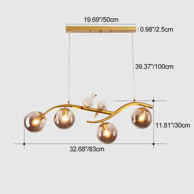 Contemporary Nordic Iron Acrylic Curved Linear Globe 4-Light Island Light Chandelier For Dining Room Bedroom Living Room