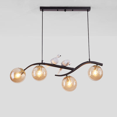 Contemporary Nordic Iron Acrylic Curved Linear Globe 4-Light Island Light Chandelier For Dining Room Bedroom Living Room