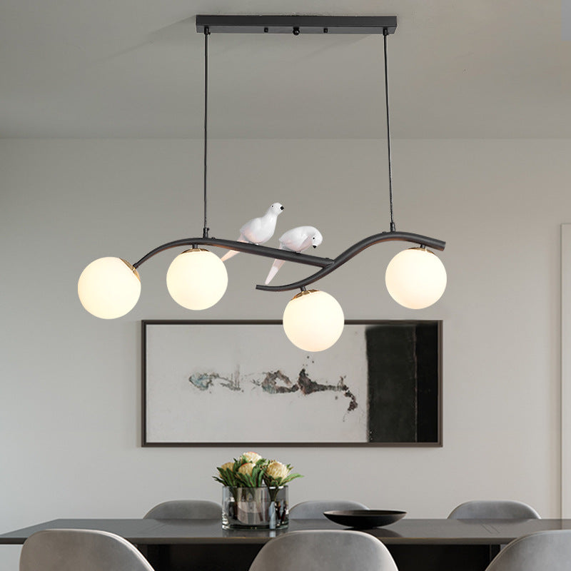 Contemporary Nordic Iron Acrylic Curved Linear Globe 4-Light Island Light Chandelier For Dining Room Bedroom Living Room