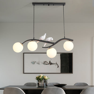 Contemporary Nordic Iron Acrylic Curved Linear Globe 4-Light Island Light Chandelier For Dining Room Bedroom Living Room