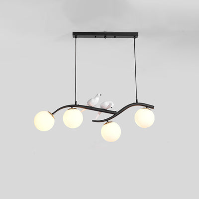 Contemporary Nordic Iron Acrylic Curved Linear Globe 4-Light Island Light Chandelier For Dining Room Bedroom Living Room