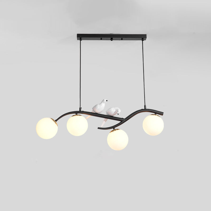 Contemporary Nordic Iron Acrylic Curved Linear Globe 4-Light Island Light Chandelier For Dining Room Bedroom Living Room