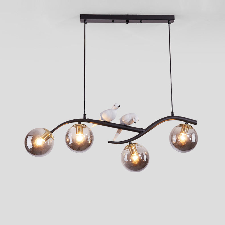 Contemporary Nordic Iron Acrylic Curved Linear Globe 4-Light Island Light Chandelier For Dining Room Bedroom Living Room