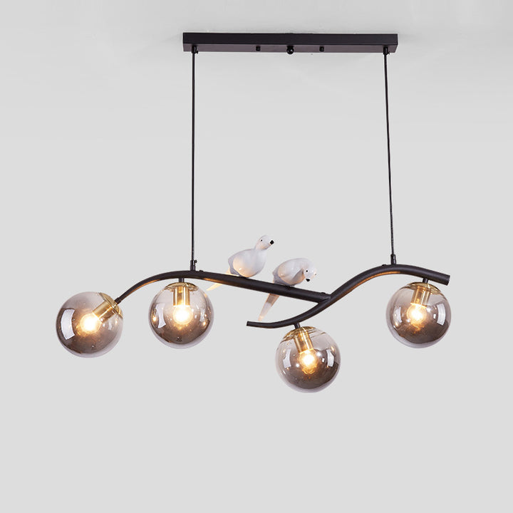 Contemporary Nordic Iron Acrylic Curved Linear Globe 4-Light Island Light Chandelier For Dining Room Bedroom Living Room