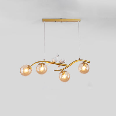 Contemporary Nordic Iron Acrylic Curved Linear Globe 4-Light Island Light Chandelier For Dining Room Bedroom Living Room