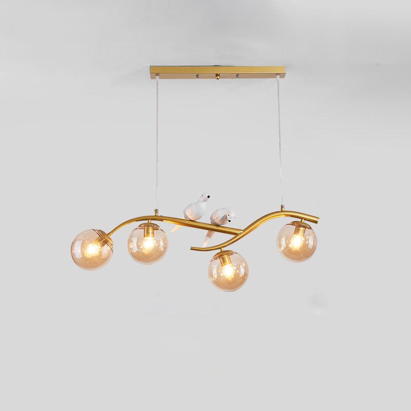 Contemporary Nordic Iron Acrylic Curved Linear Globe 4-Light Island Light Chandelier For Dining Room Bedroom Living Room