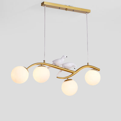 Contemporary Nordic Iron Acrylic Curved Linear Globe 4-Light Island Light Chandelier For Dining Room Bedroom Living Room