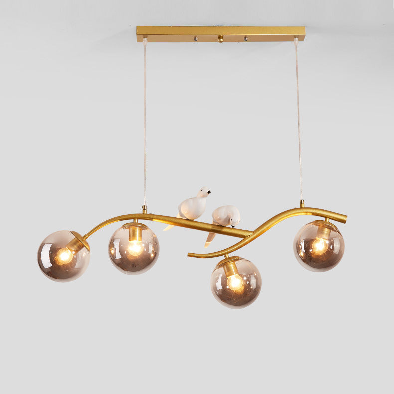 Contemporary Nordic Iron Acrylic Curved Linear Globe 4-Light Island Light Chandelier For Dining Room Bedroom Living Room