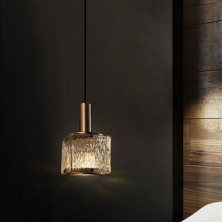 Modern Luxury Brass Glass Square 1-Light Pendant Light With Adjustable Cord For Bedroom And Living Room