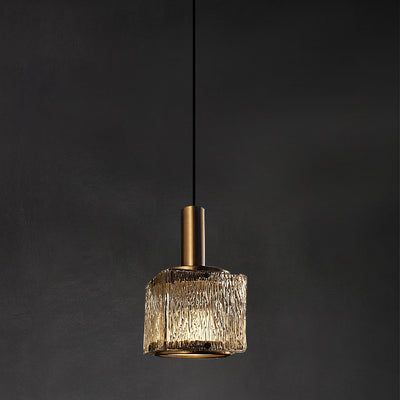 Modern Luxury Brass Glass Square 1-Light Pendant Light With Adjustable Cord For Bedroom And Living Room
