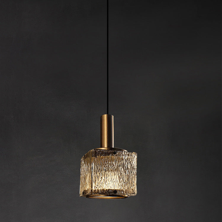 Modern Luxury Brass Glass Square 1-Light Pendant Light With Adjustable Cord For Bedroom And Living Room