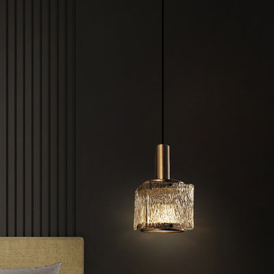 Modern Luxury Brass Glass Square 1-Light Pendant Light With Adjustable Cord For Bedroom And Living Room