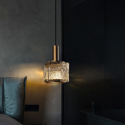 Modern Luxury Brass Glass Square 1-Light Pendant Light With Adjustable Cord For Bedroom And Living Room