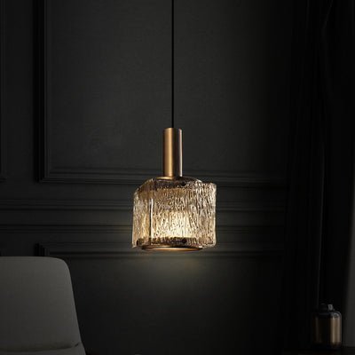 Modern Luxury Brass Glass Square 1-Light Pendant Light With Adjustable Cord For Bedroom And Living Room