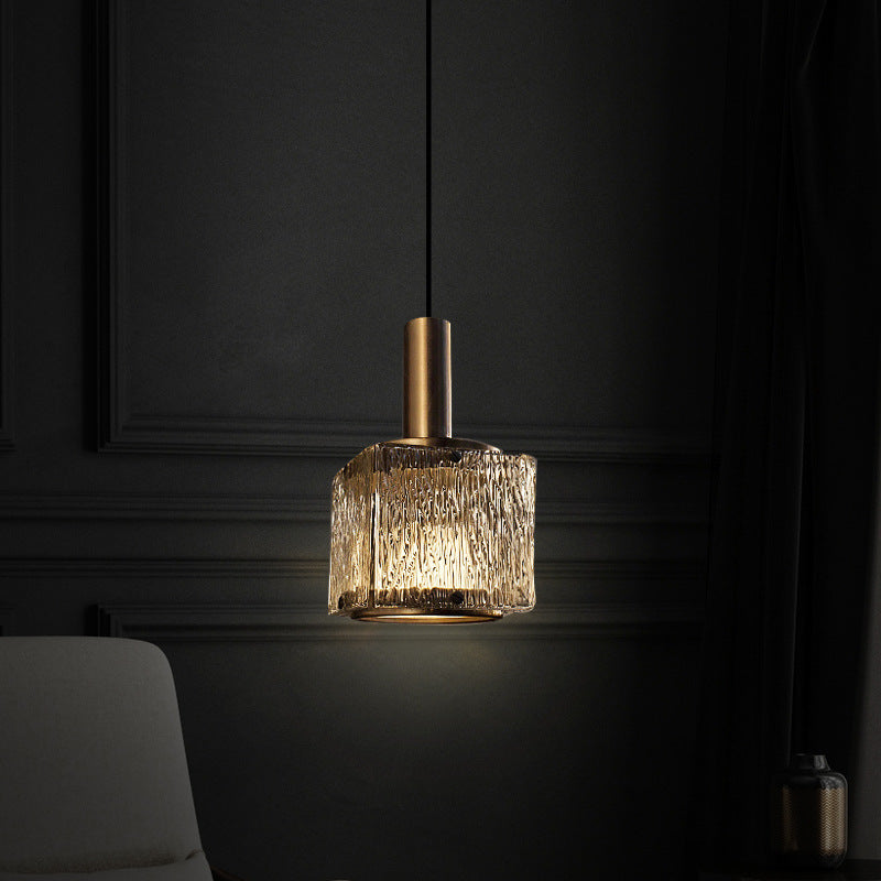 Modern Luxury Brass Glass Square 1-Light Pendant Light With Adjustable Cord For Bedroom And Living Room