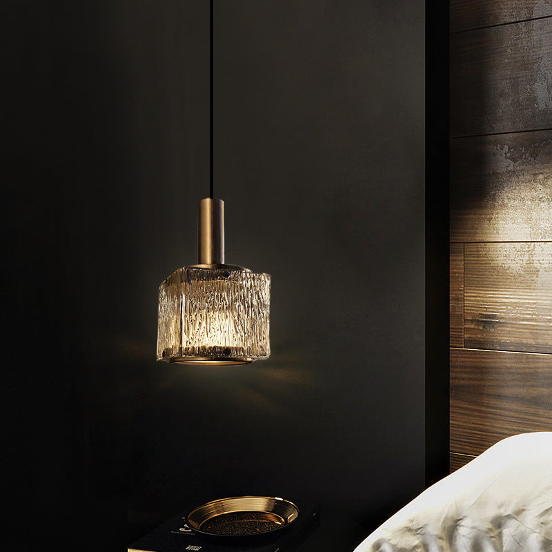 Modern Luxury Brass Glass Square 1-Light Pendant Light With Adjustable Cord For Bedroom And Living Room