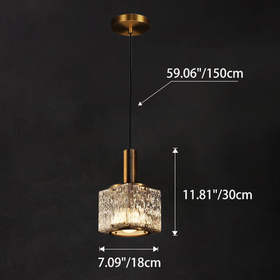 Modern Luxury Brass Glass Square 1-Light Pendant Light With Adjustable Cord For Bedroom And Living Room