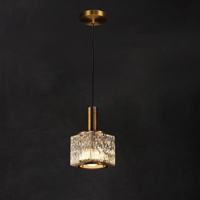 Modern Luxury Brass Glass Square 1-Light Pendant Light With Adjustable Cord For Bedroom And Living Room