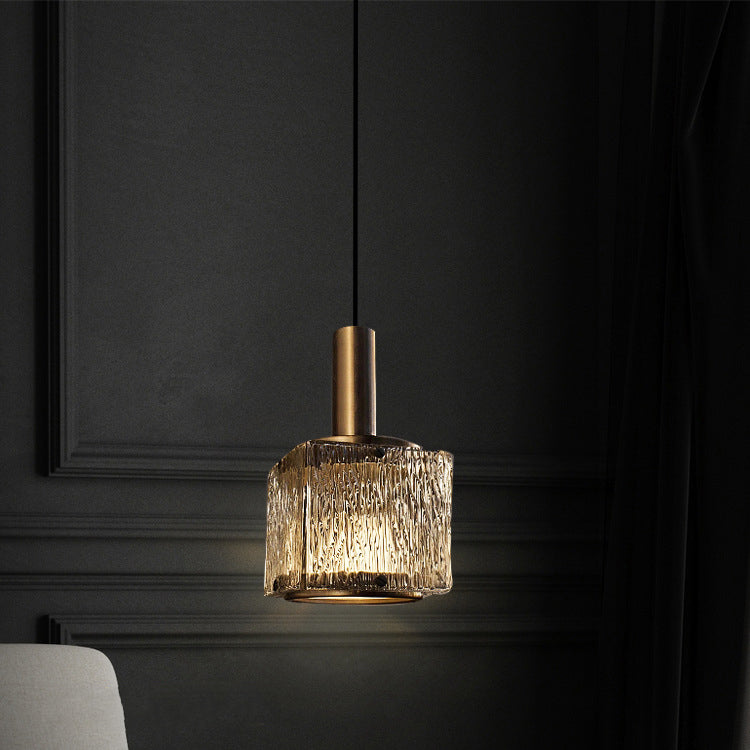 Modern Luxury Brass Glass Square 1-Light Pendant Light With Adjustable Cord For Bedroom And Living Room