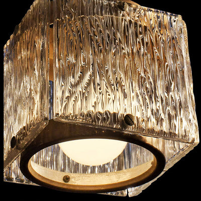 Modern Luxury Brass Glass Square 1-Light Pendant Light With Adjustable Cord For Bedroom And Living Room