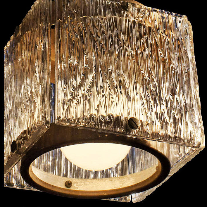 Modern Luxury Brass Glass Square 1-Light Pendant Light With Adjustable Cord For Bedroom And Living Room