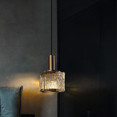Modern Luxury Brass Glass Square 1-Light Pendant Light With Adjustable Cord For Bedroom And Living Room