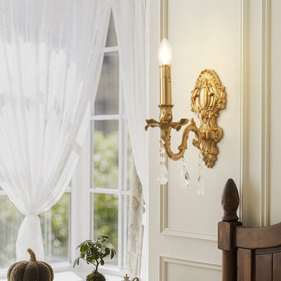 Applique murale 1 lumière en laiton et cristal traditionnel français pour chambre et salon 